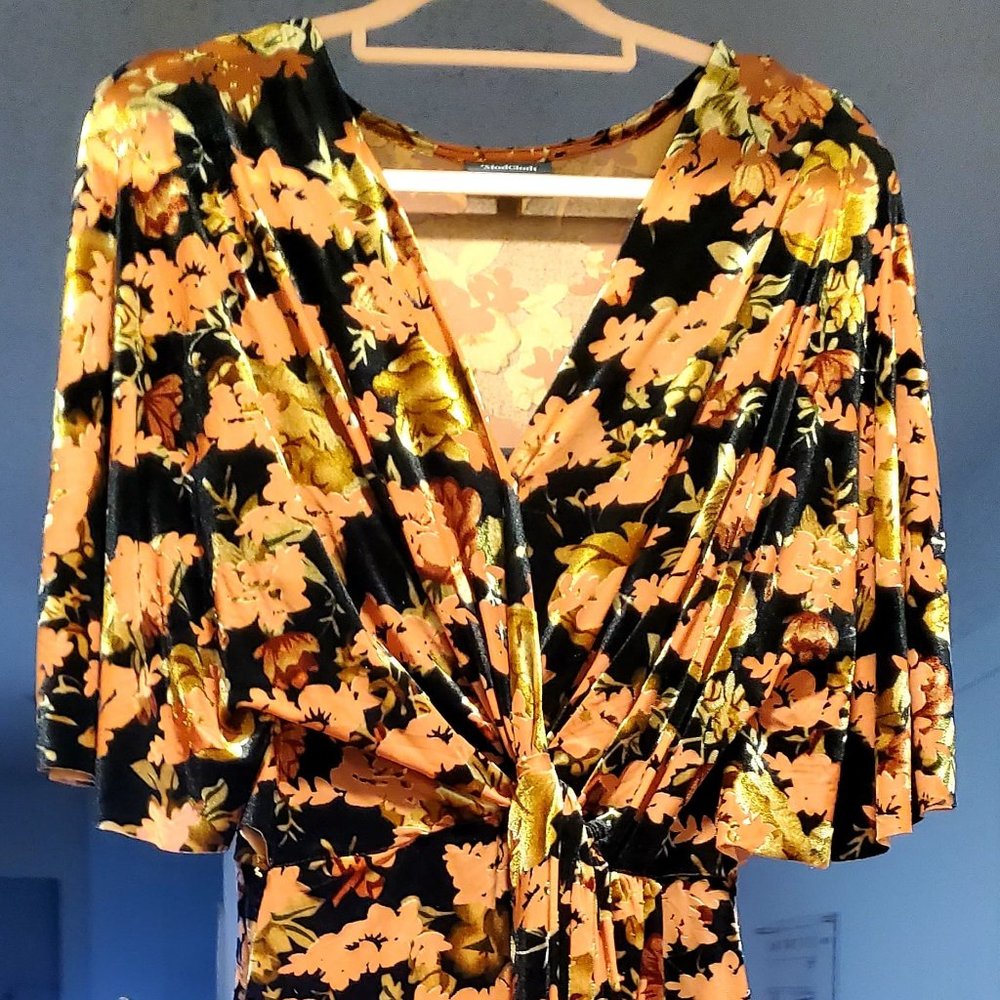 Modcloth Velvet Burnout Wrap Midi Dress, Size XL